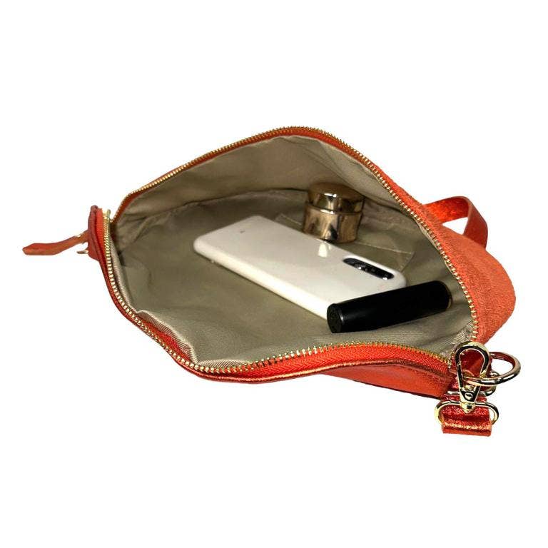 Large Suede and Leather Waist Bag: Orange