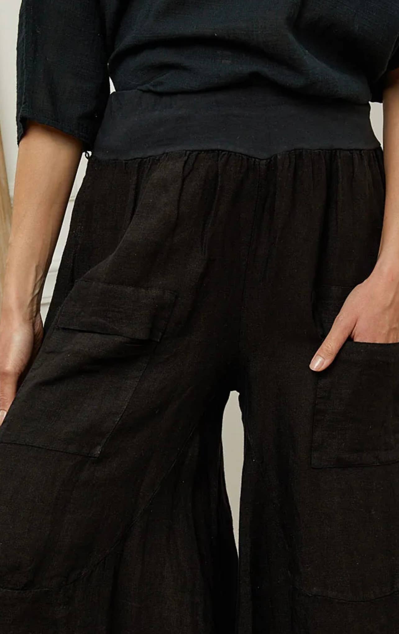 100% linen trousers- Black, Unique