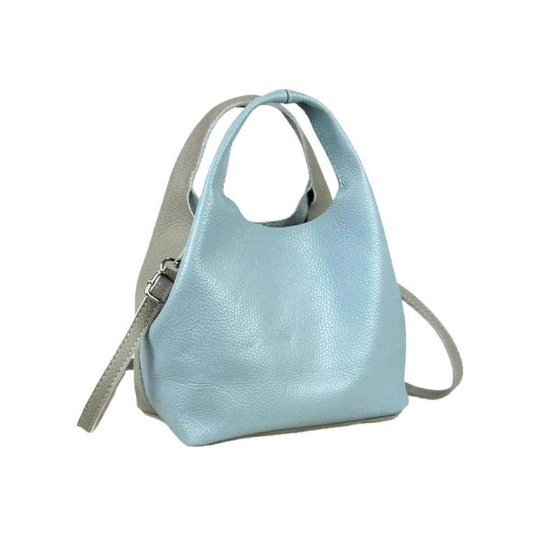 Leather Handbag with Inner Pocket and Shoulder Strap: Sky Blue