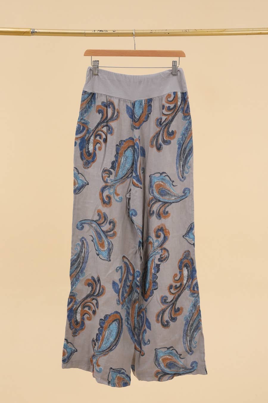 Printed linen trousers 6526 100% LINEN: Apple green