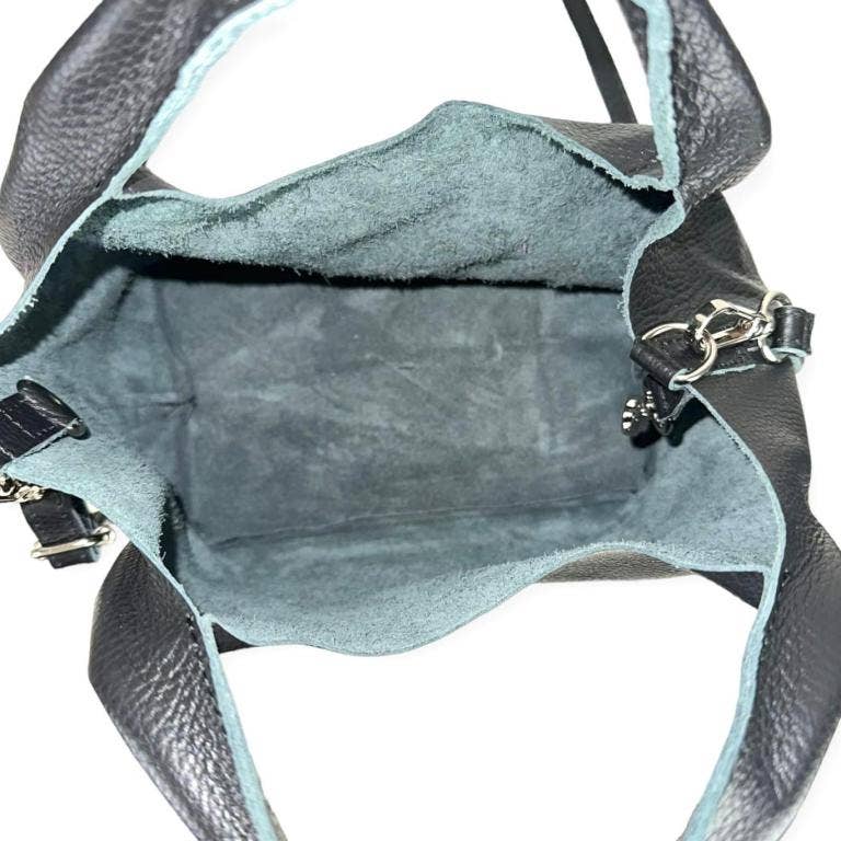 Leather Handbag with Inner Pocket and Shoulder Strap: Sky Blue