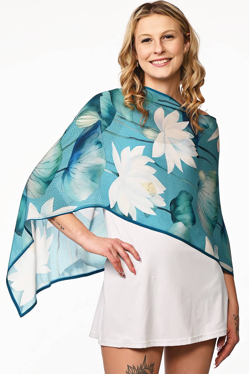 Kamala Lotus Scarves: Blue & White