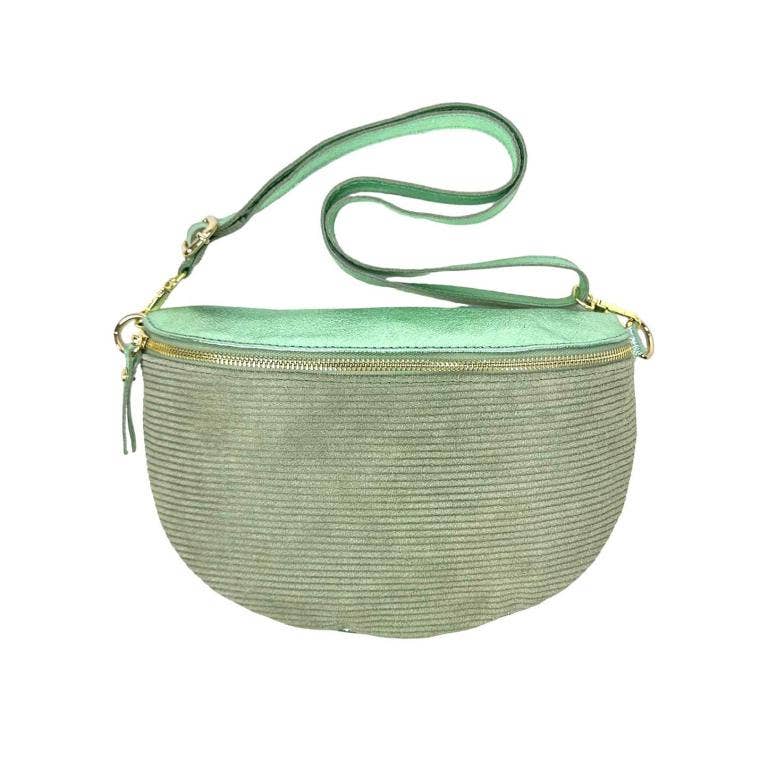 Large Suede and Leather Waist Bag: Mint