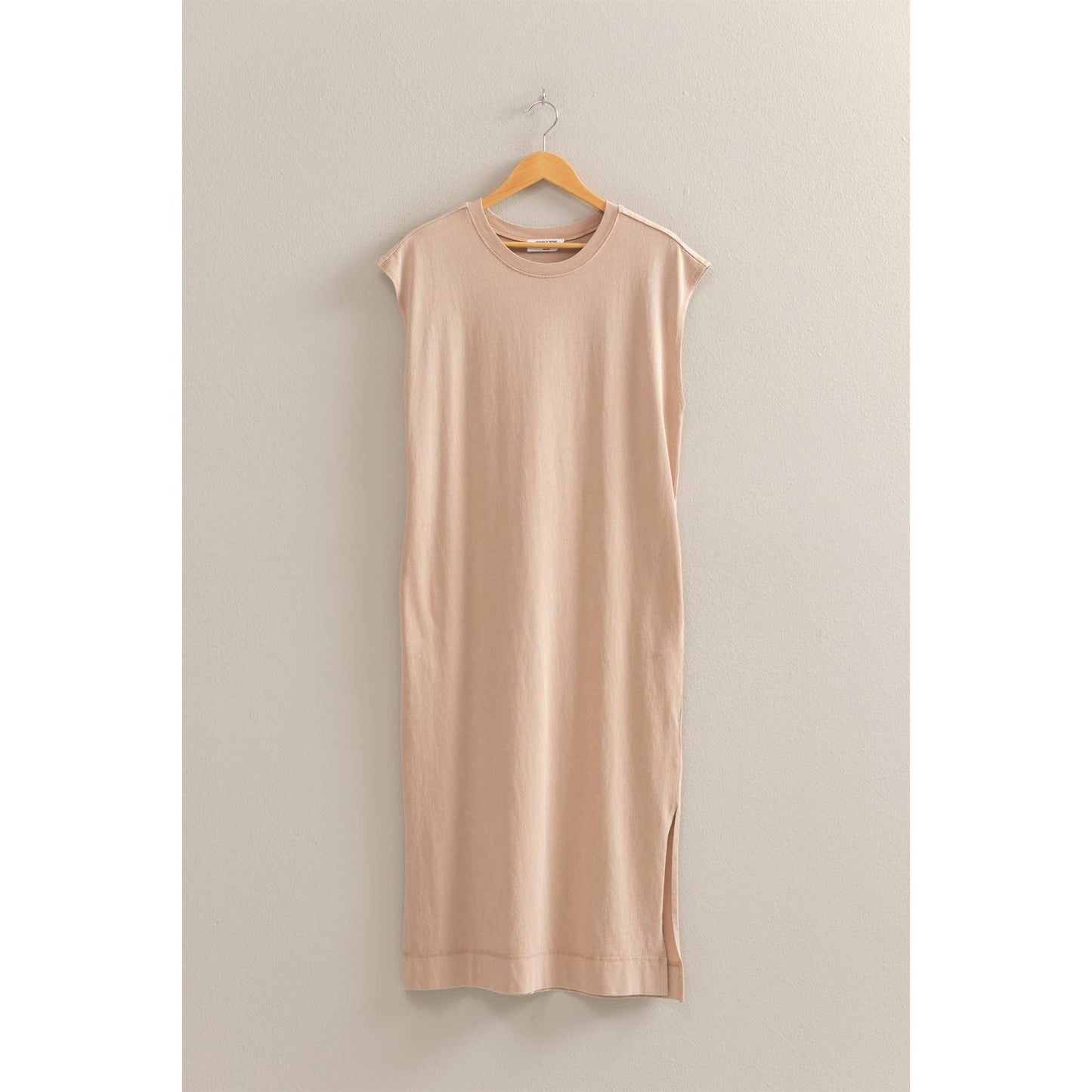Casual Sleeveless Midi Dress With Pockets Beige