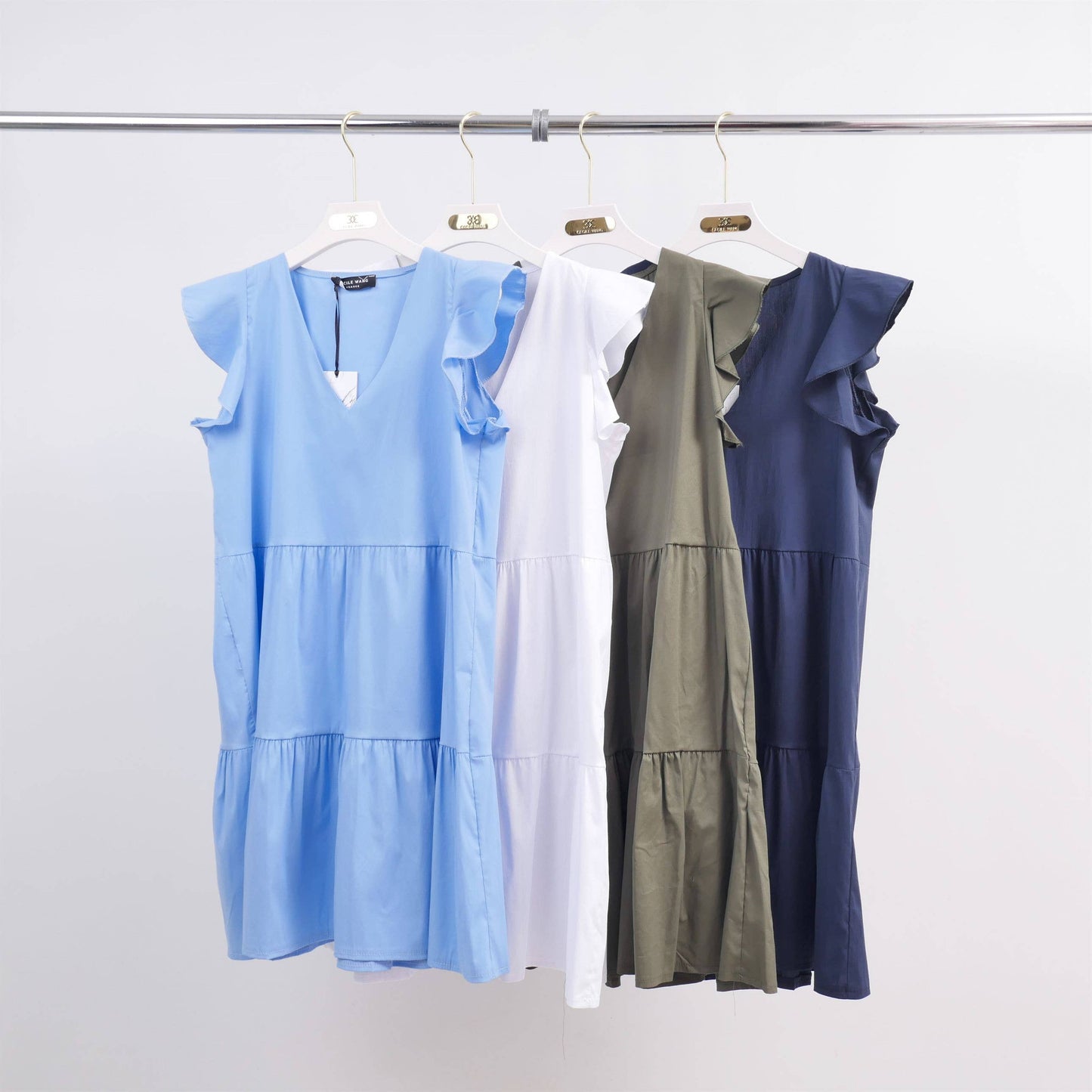 V-neck ruffle short dress: Sky Blue