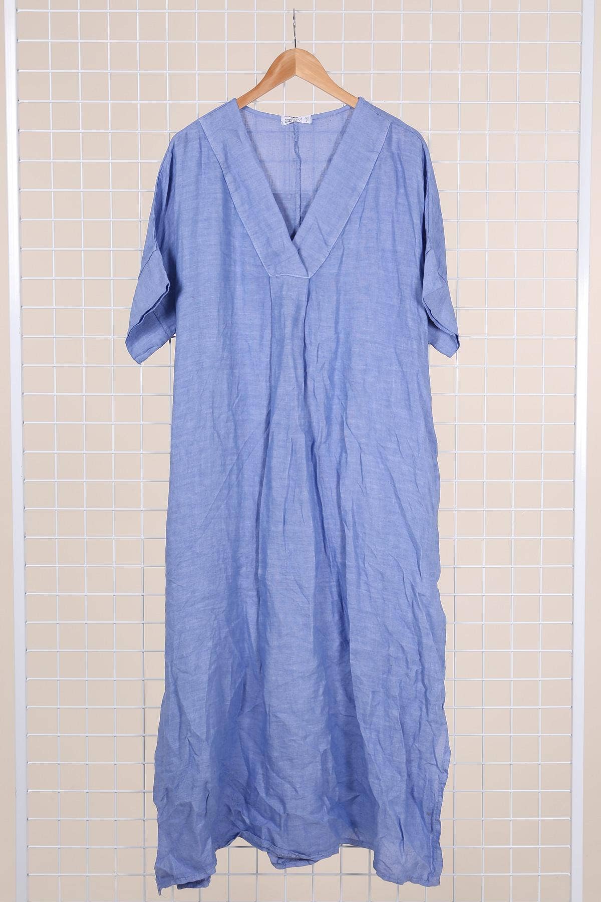 Long dress v-neck 62733 100% linen: Mustard