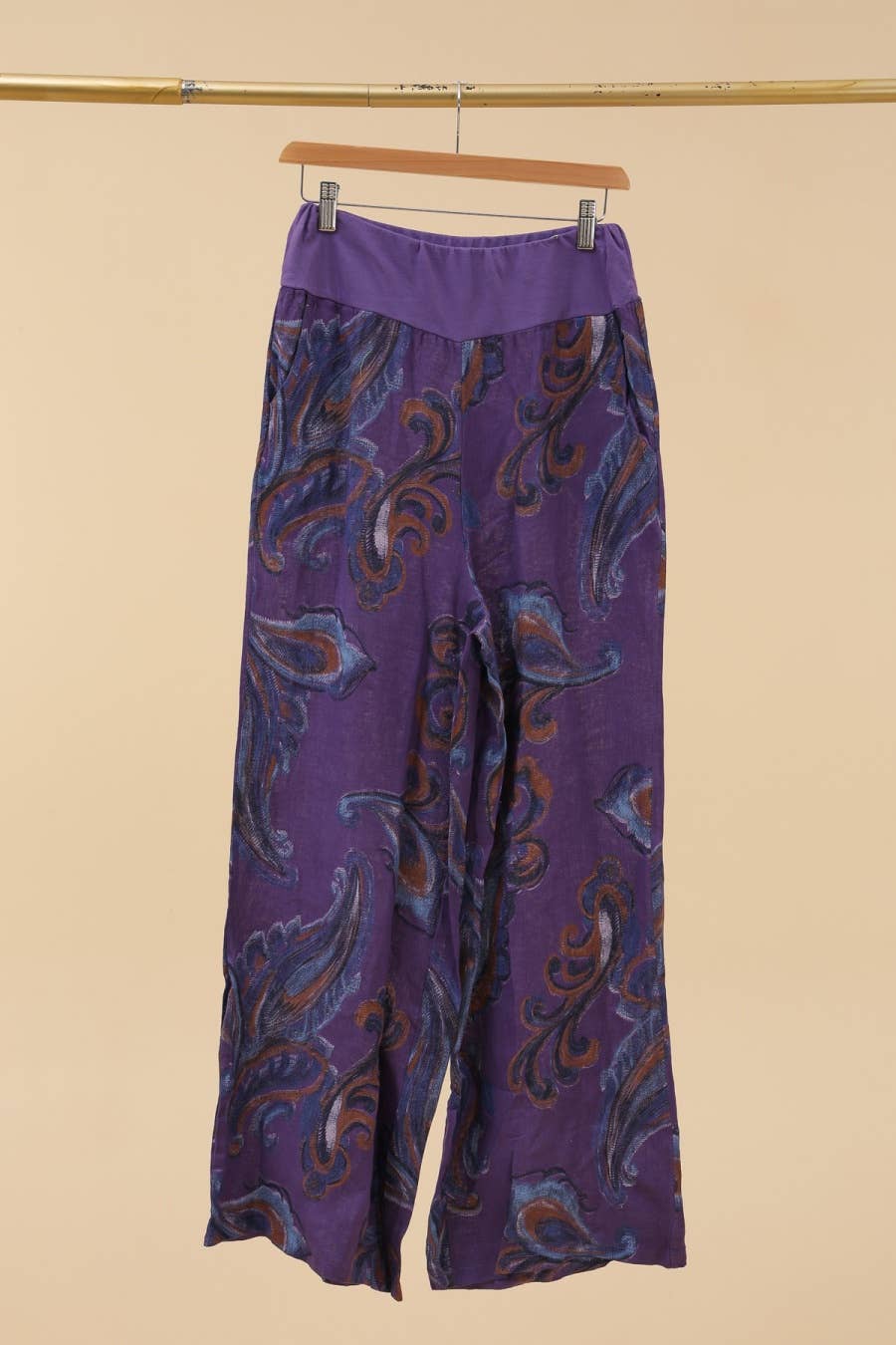 Printed linen trousers 6526 100% LINEN: Azzuro blue