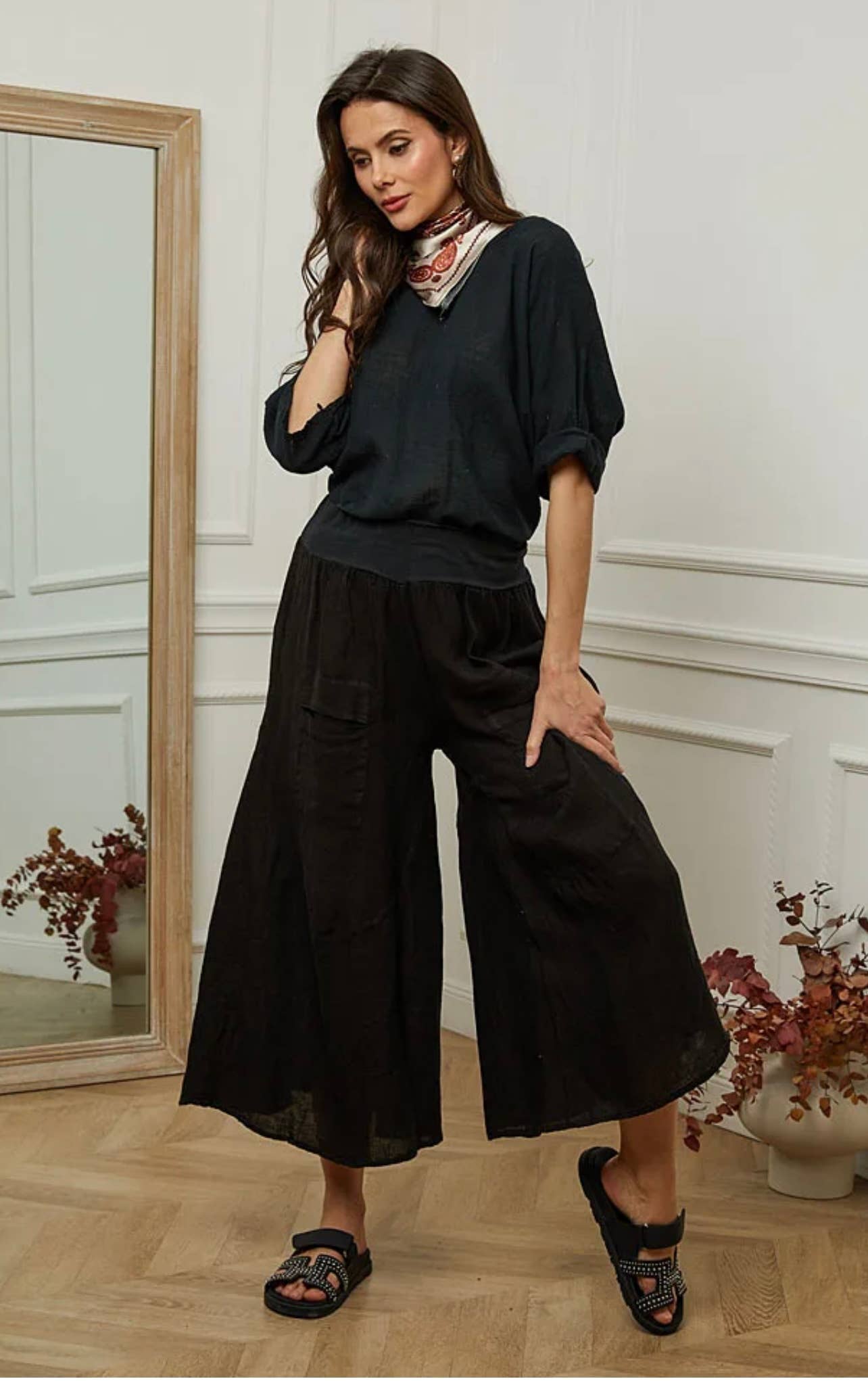 100% linen trousers- Black, Unique