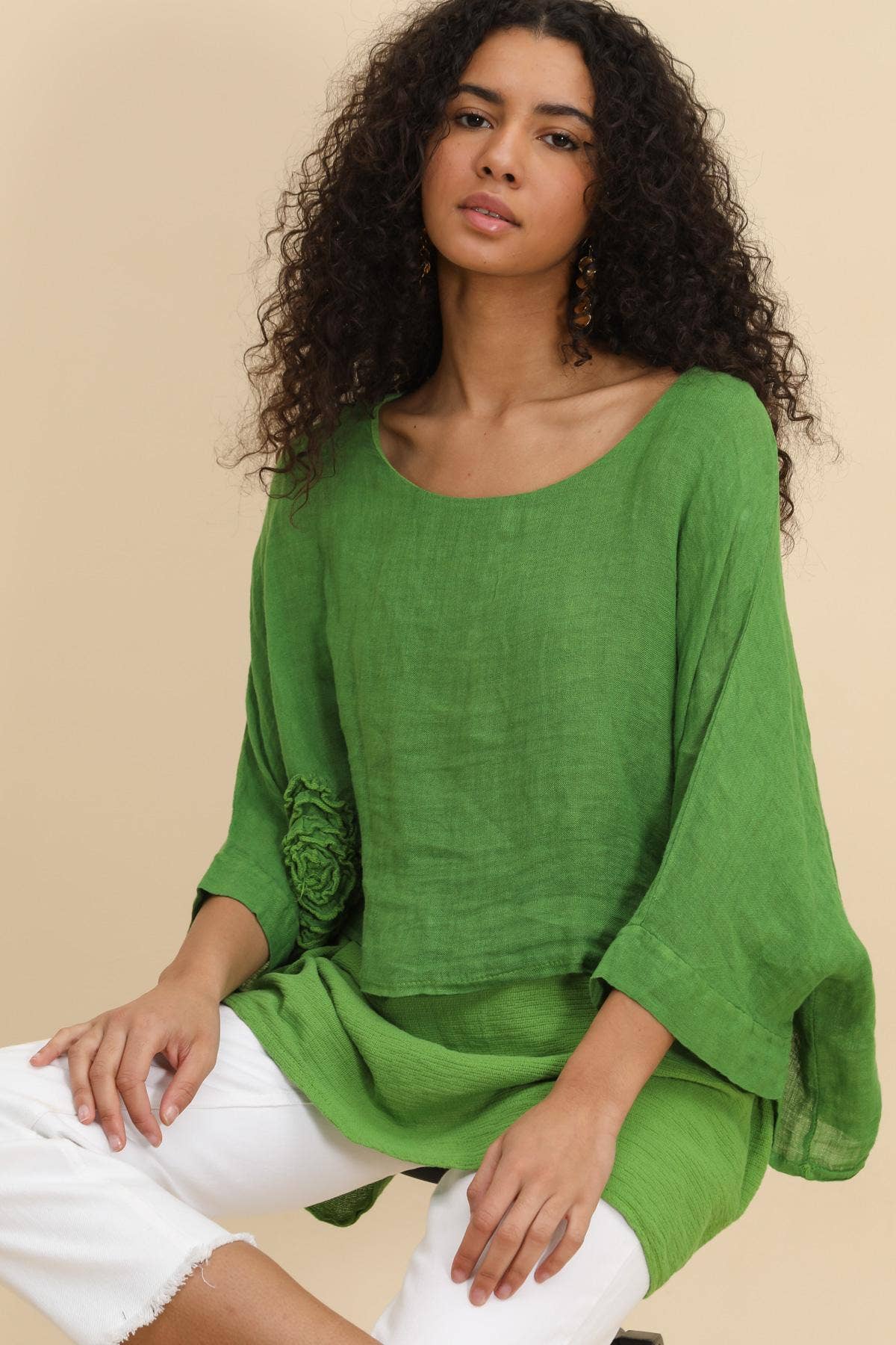Linen tunic lined with cotton Apple green