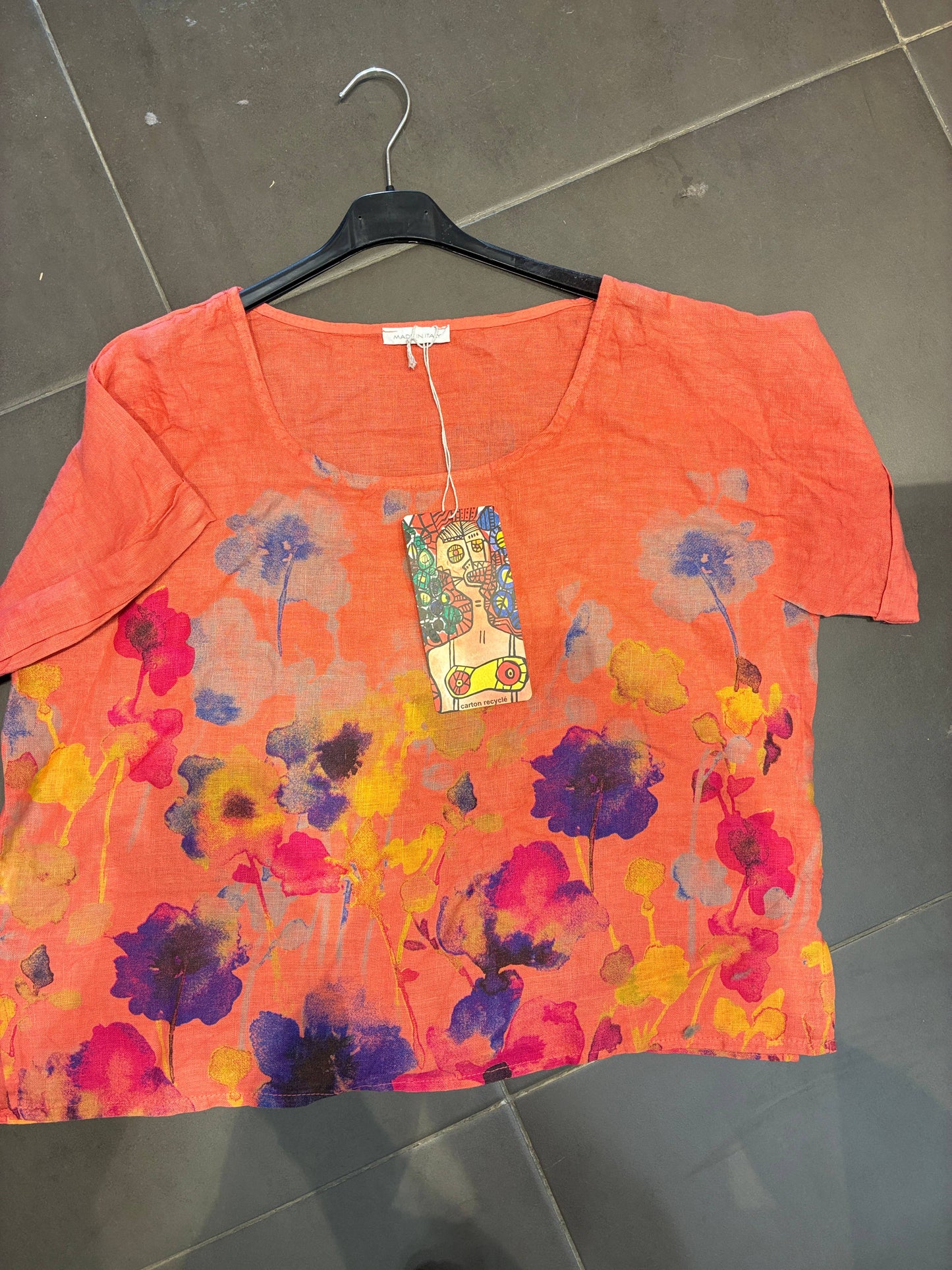 Round neck printed linen T-shirt 23310 100% LINEN: Mole