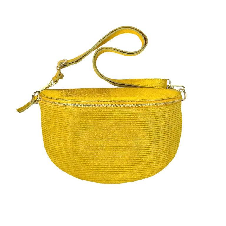 Large Suede and Leather Waist Bag: Yellow