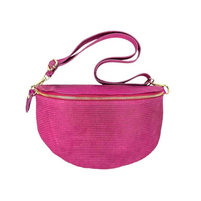 Large Suede and Leather Waist Bag: Fuchsia