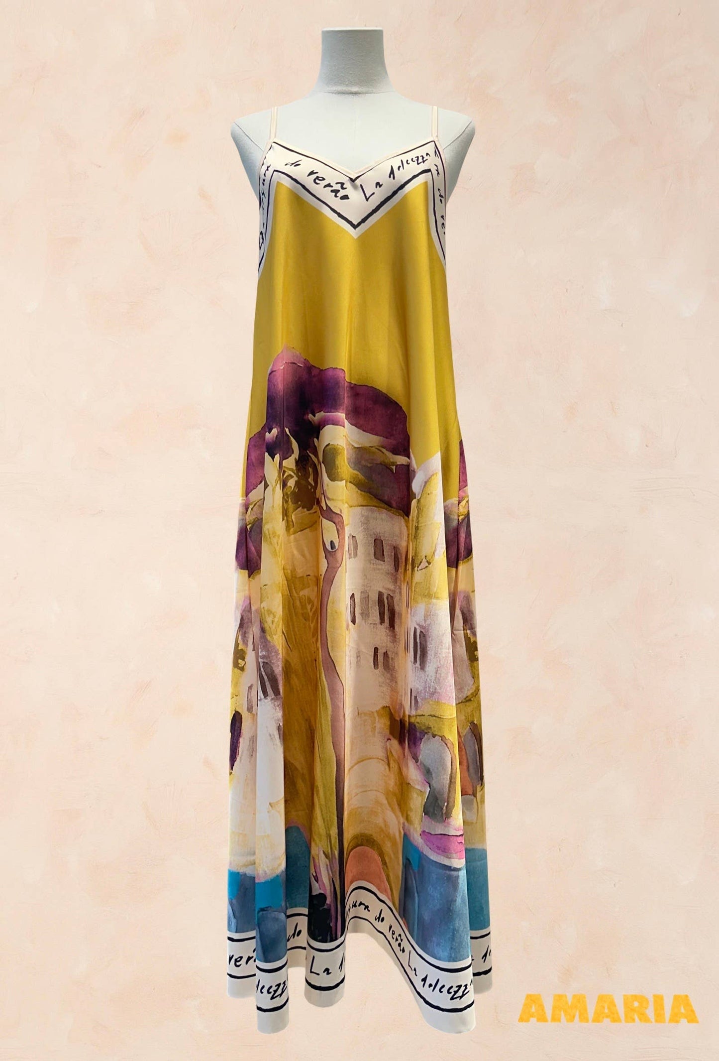 Viscose Silk Printed Fluid Strappy Dress - VISCOSE - 52005: Sky blue