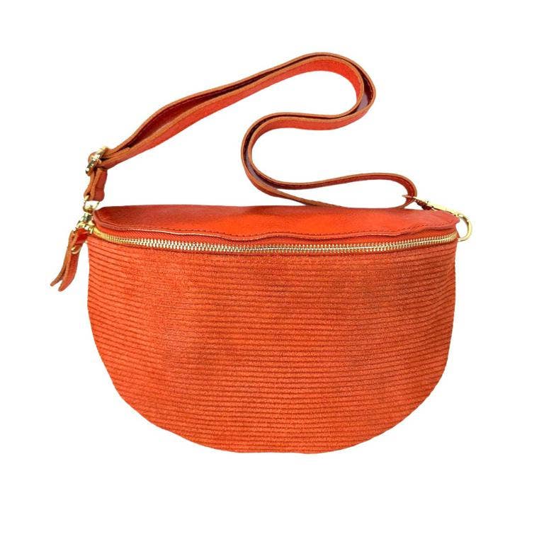 Large Suede and Leather Waist Bag: Orange