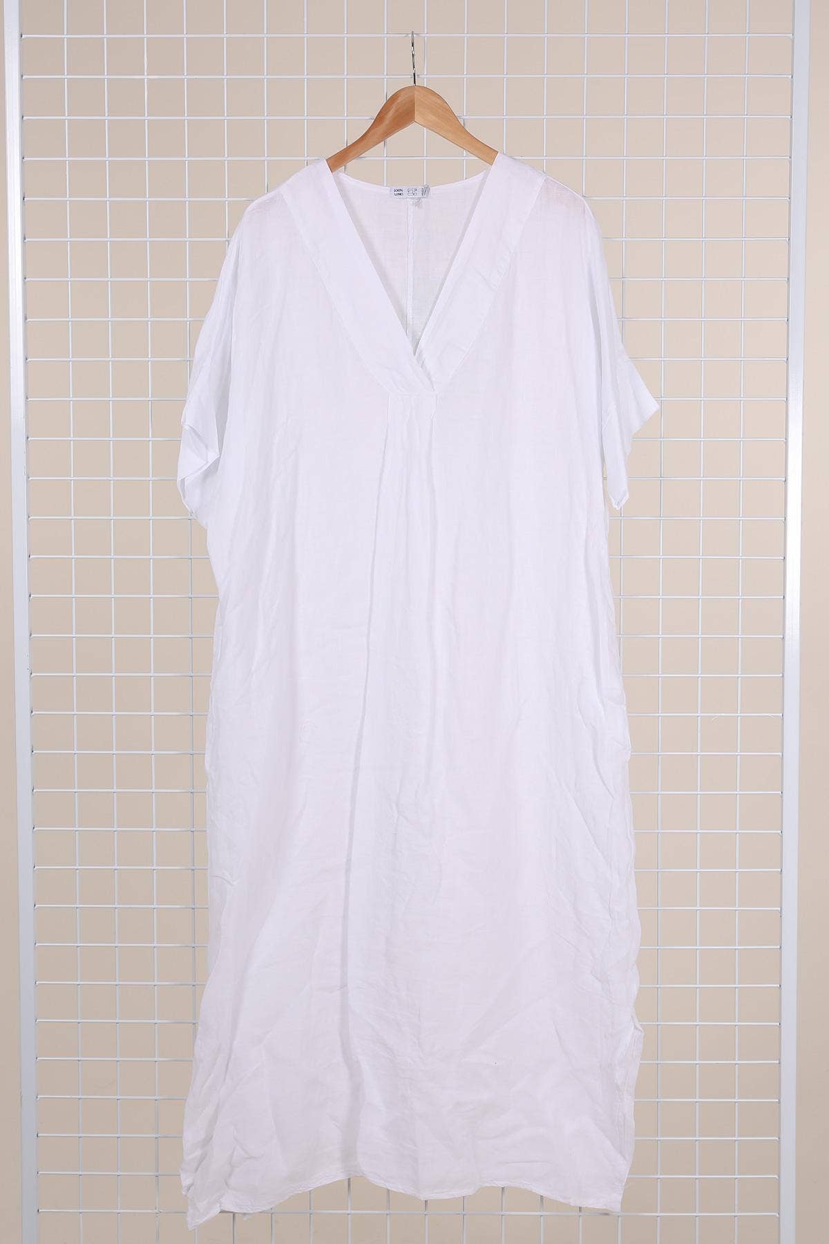 Long dress v-neck 62733 100% linen: Mustard