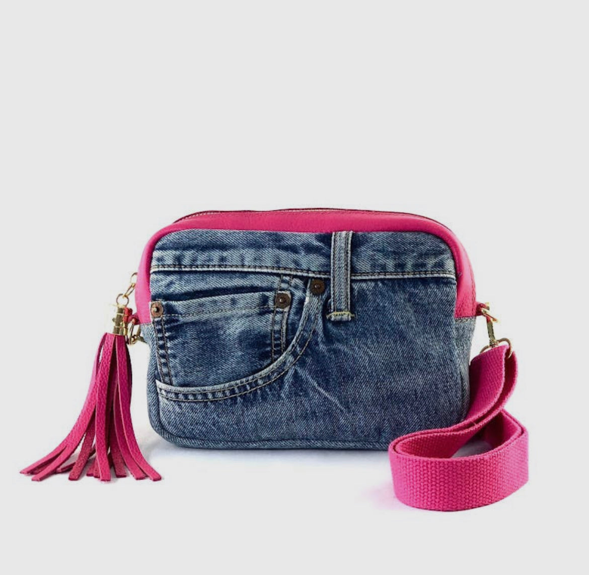 Made in Italy Pink Paris Vintage Denim Leather Match