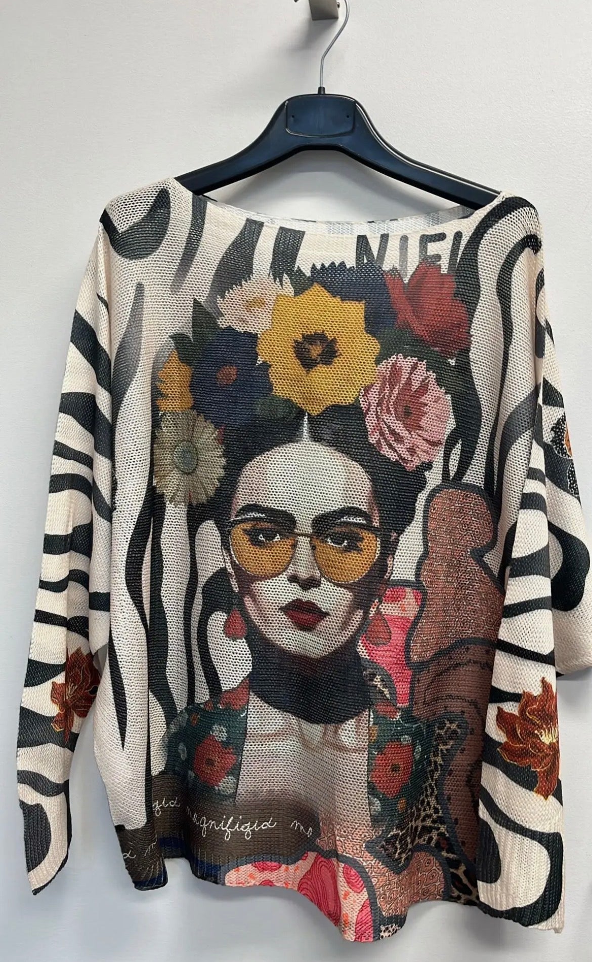 "Frida" Glasses Round Knit Printed Sweater