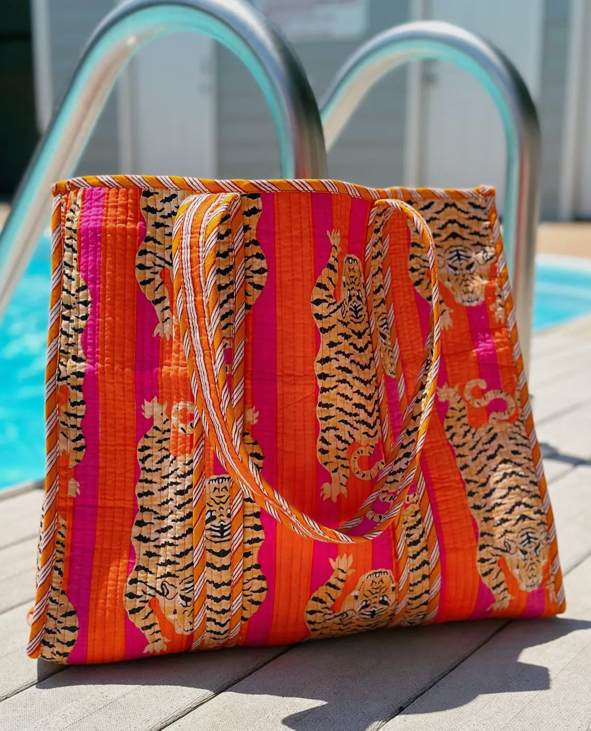 Quilted Tiger Print Tote Bag