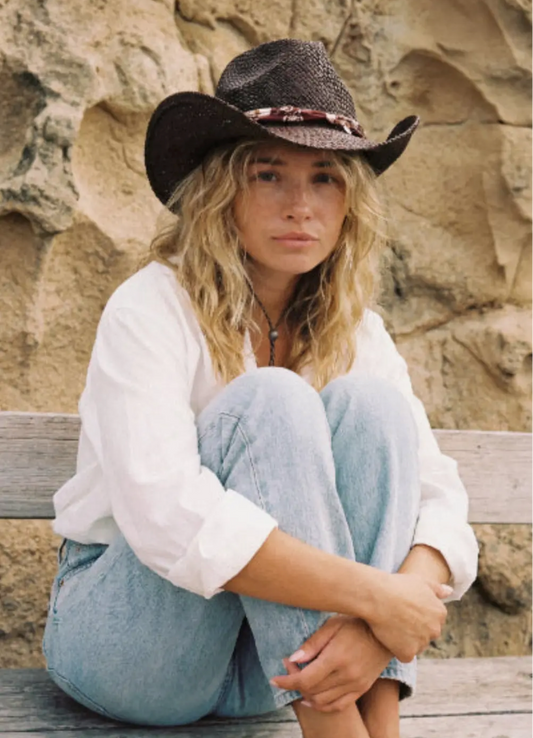 Wendy Raffia Cowboy Hat Dark Brown