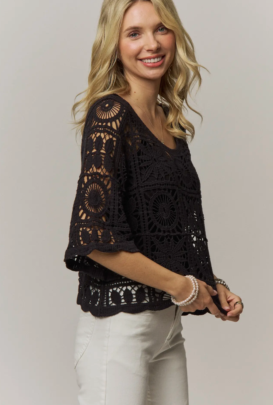 Open-Knit Square Crochet Top