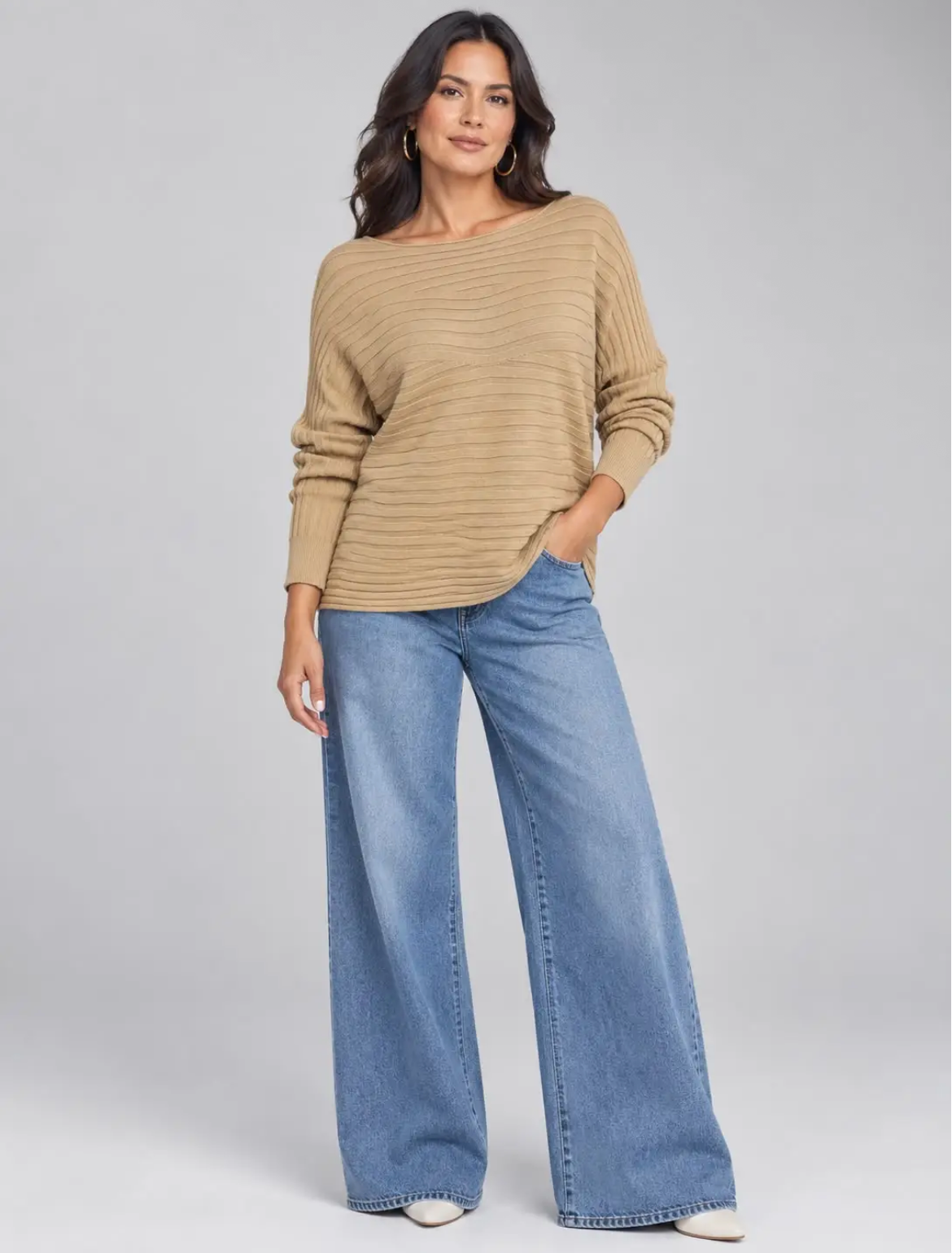 Super Soft One Size Off the Shoulder Ribbed Knit Camel