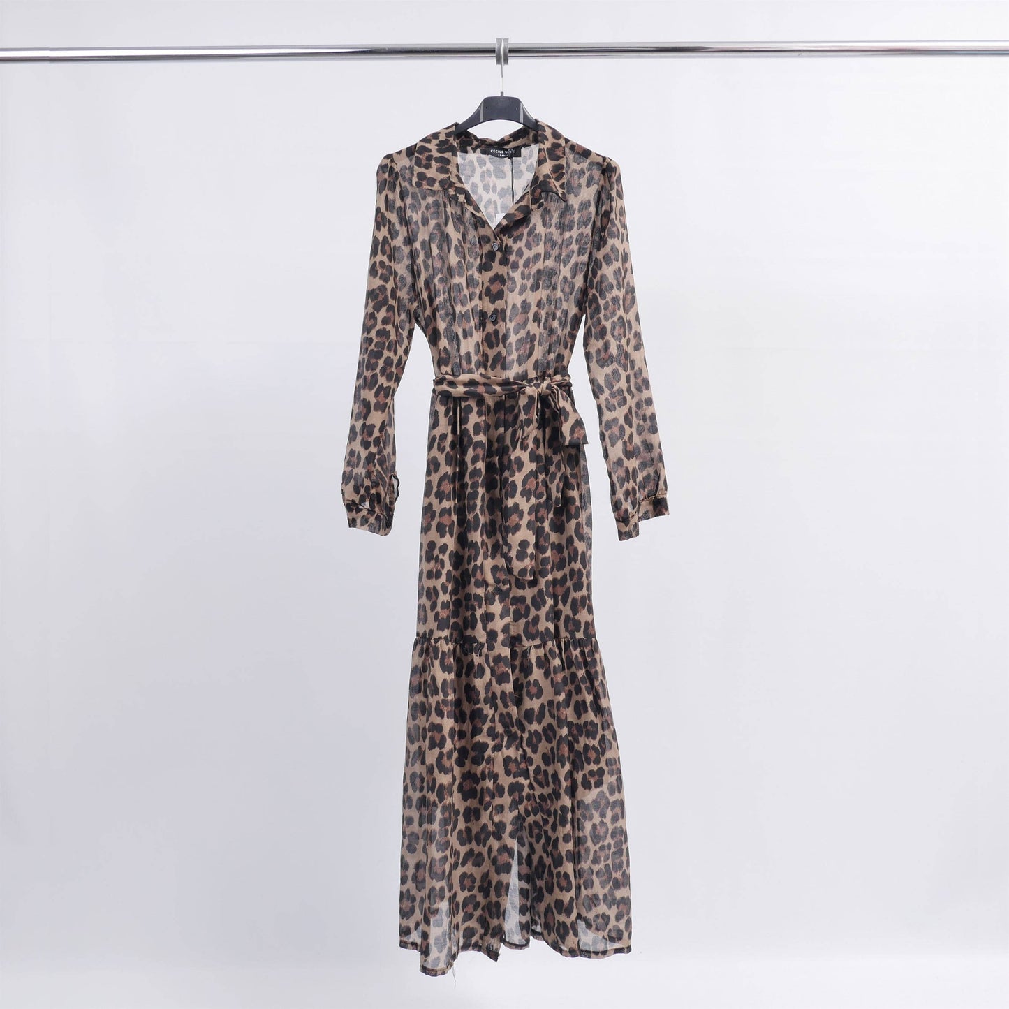 Cotton voile leopard dress with lining Taupe