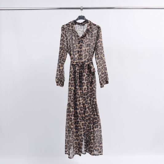 Cotton voile leopard dress with lining Taupe