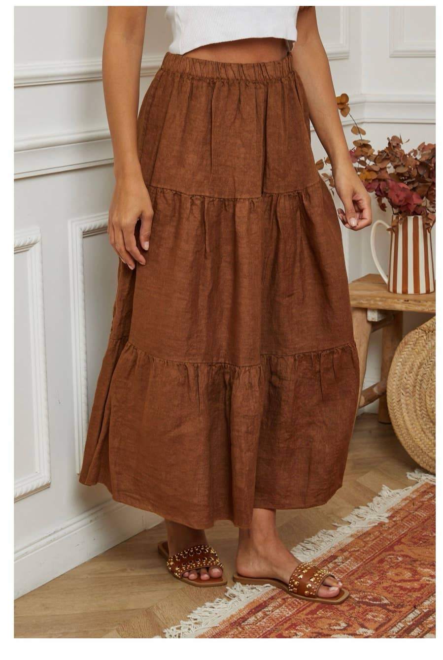 100% Linen Skirt TOBACCO