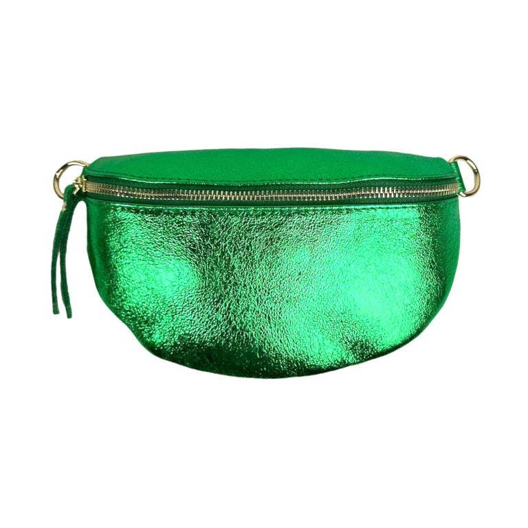 Metallic Leather Waist Bag for Women with Shiny Effect: Light Green
