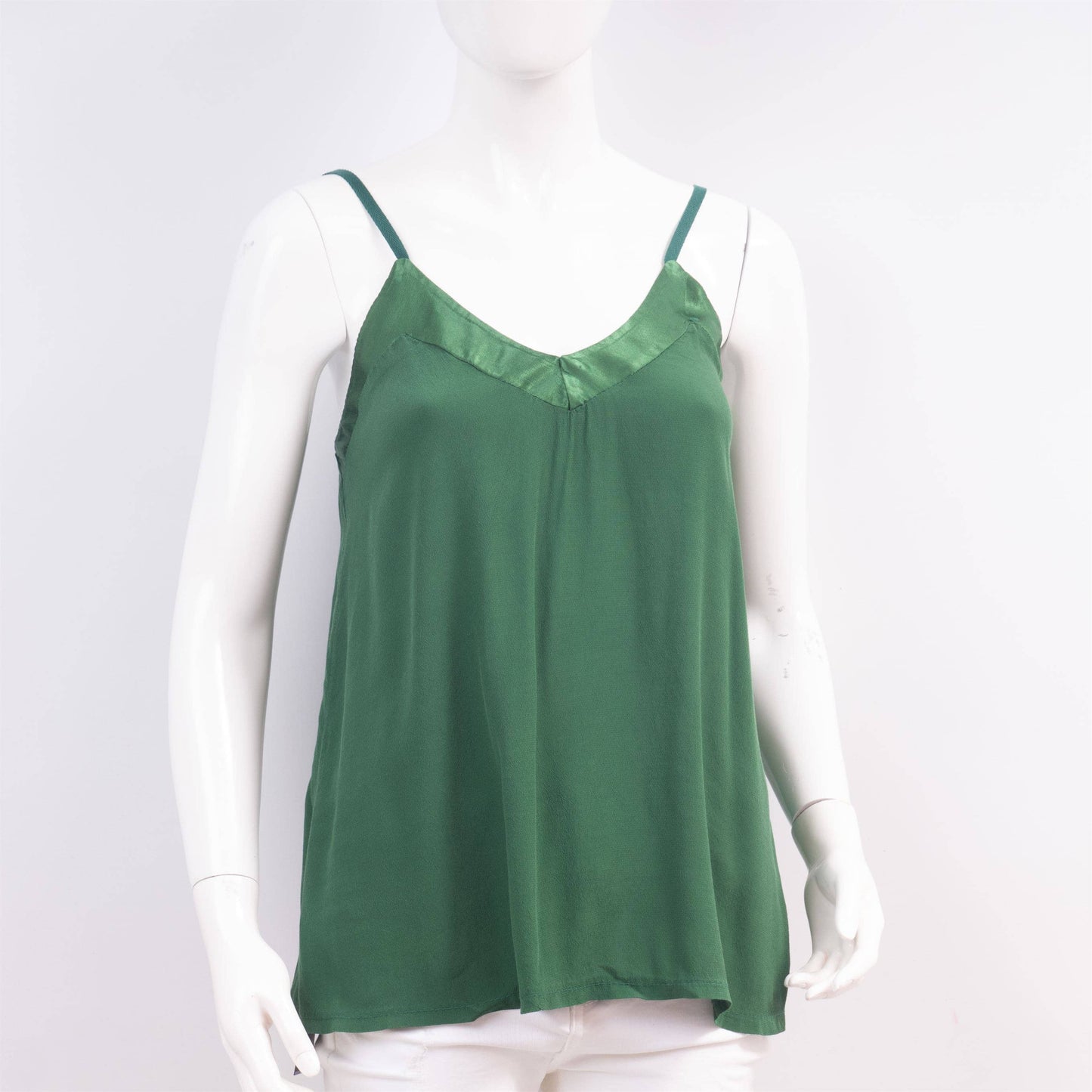 V-neck tank top with satin band Green