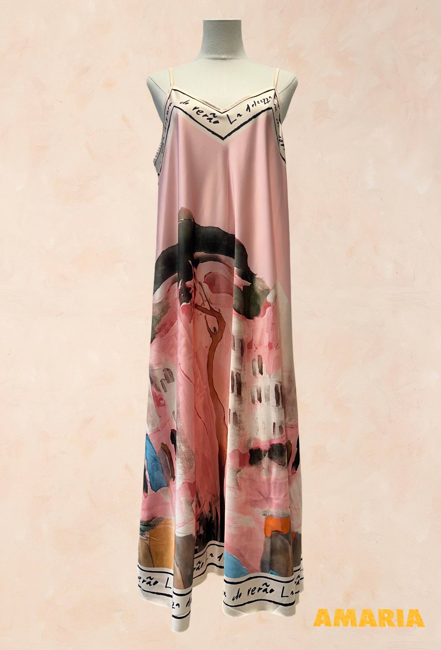 Viscose Silk Printed Fluid Strappy Dress - VISCOSE - 52005: Sky blue