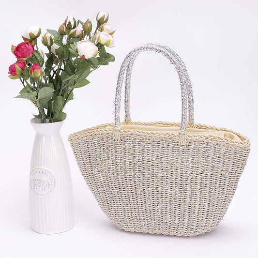 Faux Straw Sunshine Tote: Silver