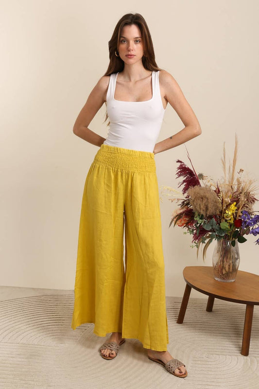 100% Linen Trousers-Mustard