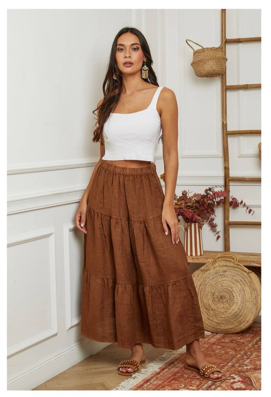 100% Linen Skirt TOBACCO