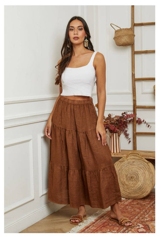 100% Linen Skirt TOBACCO