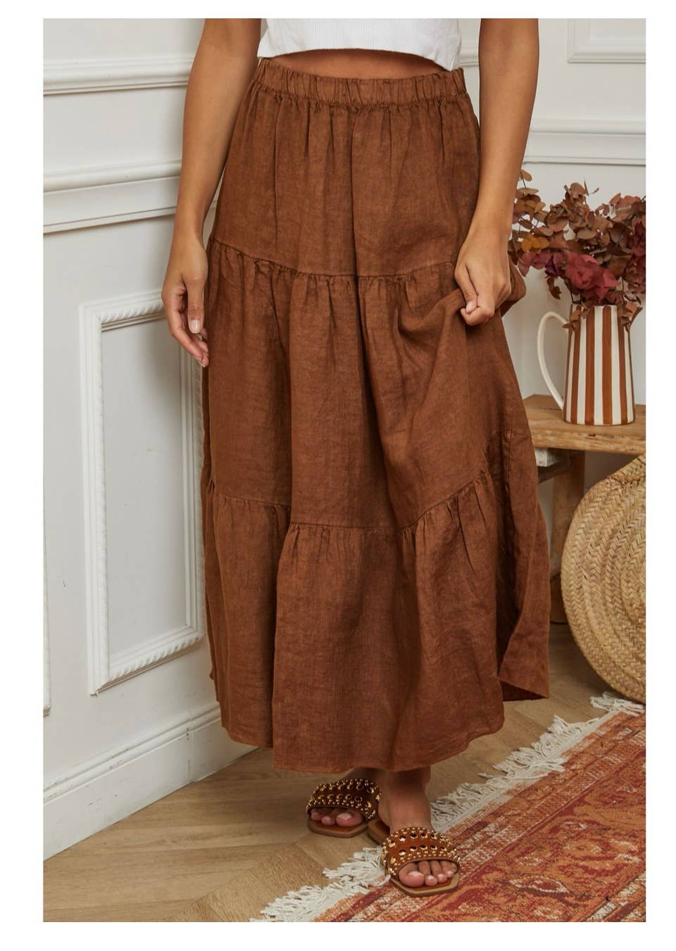 100% Linen Skirt TOBACCO