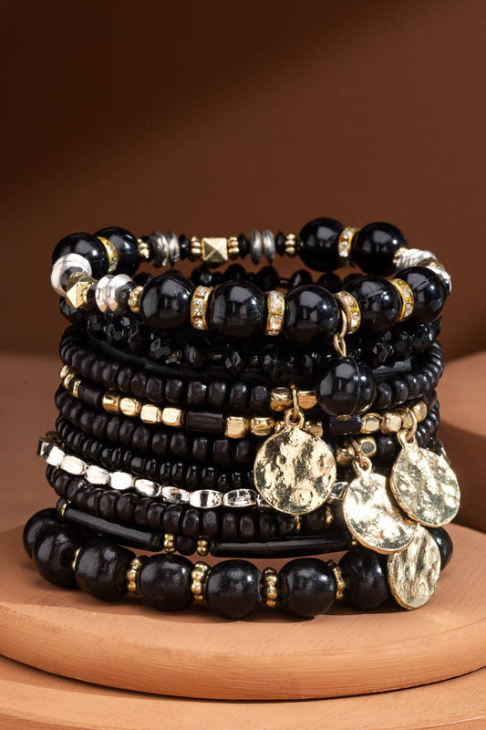 9-in-1 Multi Layered Mixed Beads Bracelet: Black(Gdblk), OS