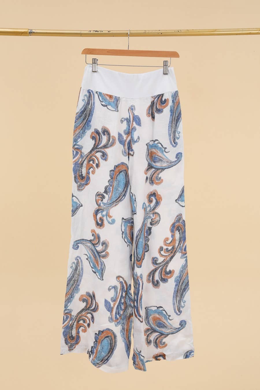 Printed linen trousers 6526 100% LINEN: Apple green