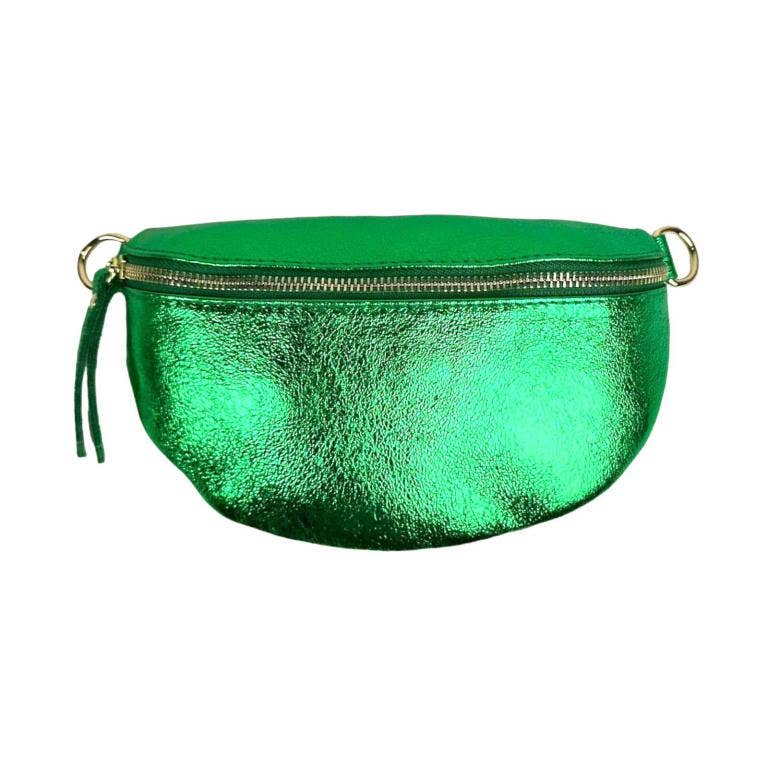 Small Metallic Leather Waist Bag for Women with Shiny Effect