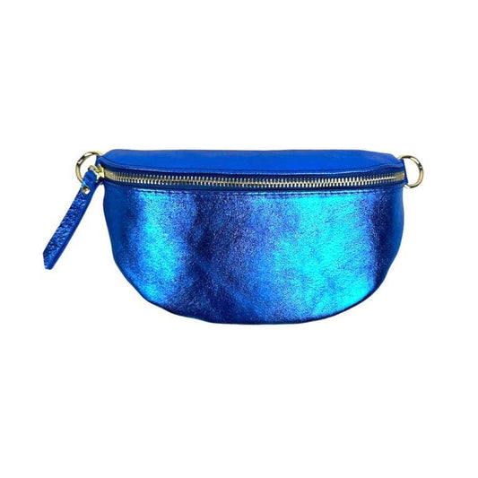 Small Metallic Leather Waist Bag for Women with Shiny Effect