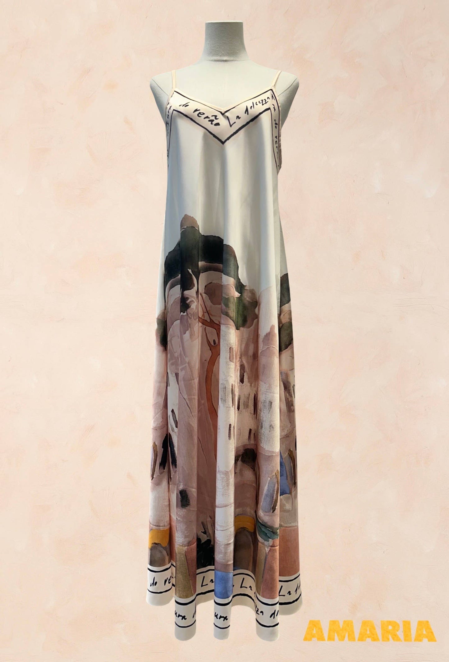 Viscose Silk Printed Fluid Strappy Dress - VISCOSE - 52005: Sky blue