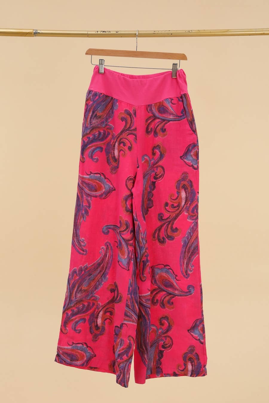Printed linen trousers 6526 100% LINEN: Azzuro blue