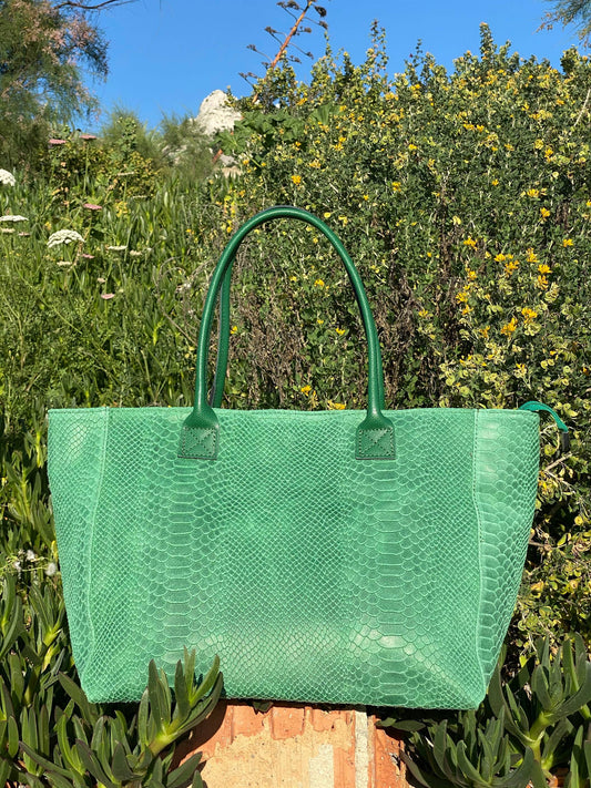 Leather tote bag: Green