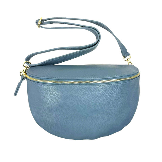 Large Italian Leather Waist Bag for Women. Online Sales: Denim Blue