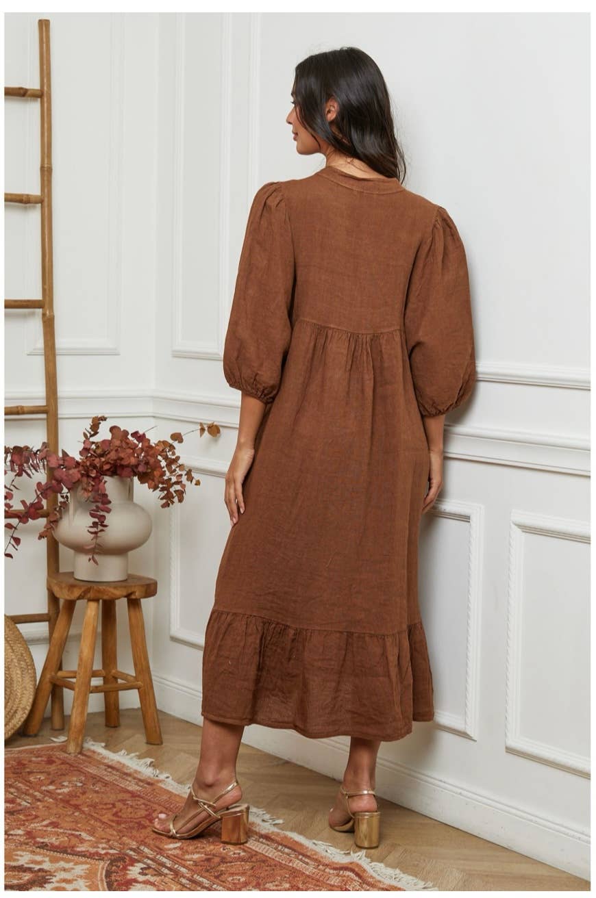 100% linen dress Bordeaux