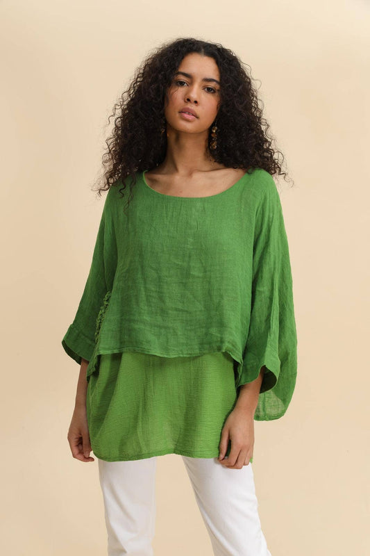 Linen tunic lined with cotton Apple green