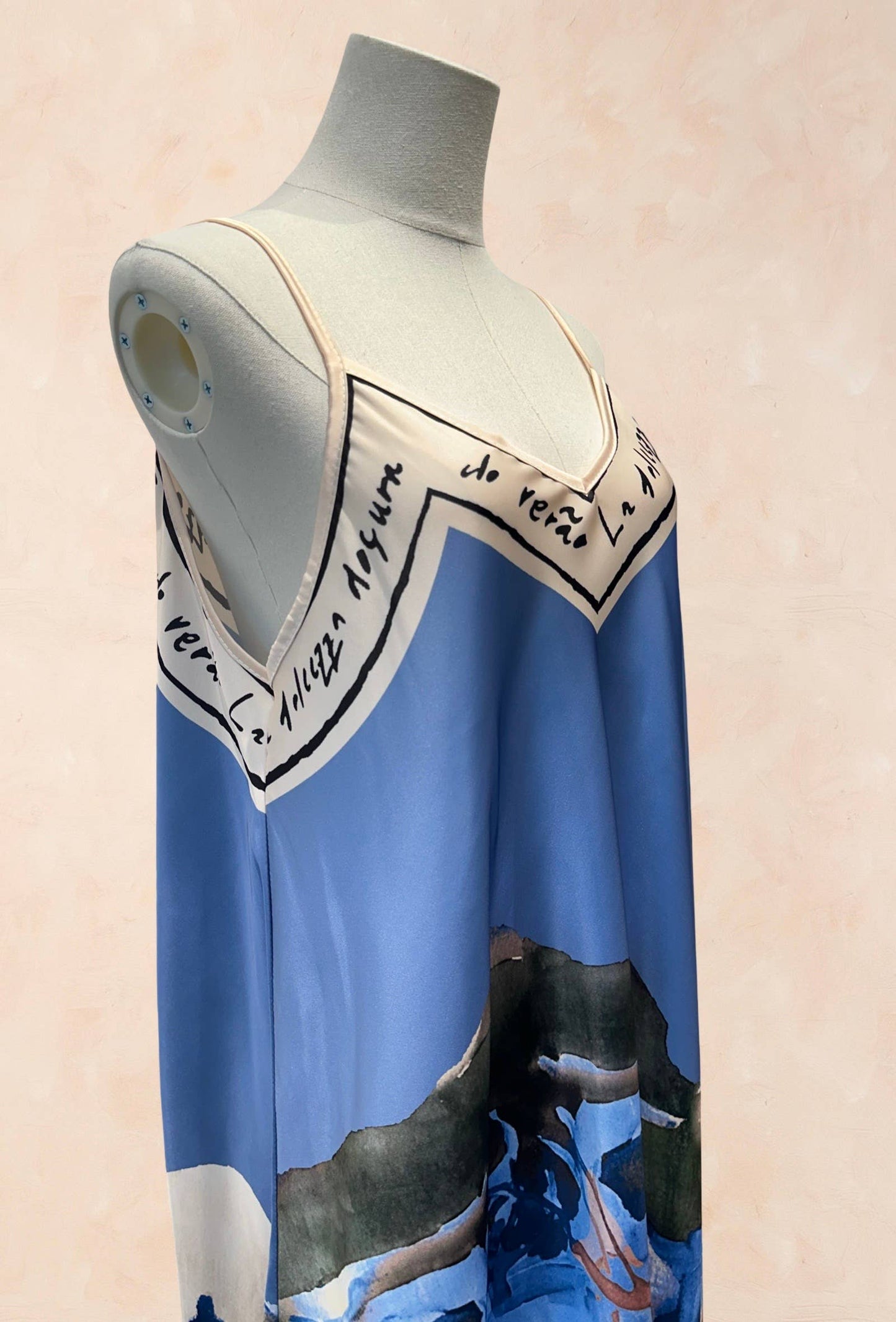 Viscose Silk Printed Fluid Strappy Dress - VISCOSE - 52005: Sky blue