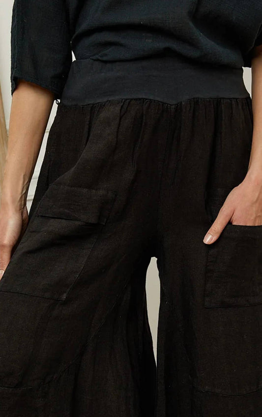 100% linen trousers- Black, Unique