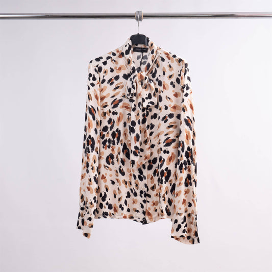 Made in Italy  leopard tie neck shirt: Leopard, One size