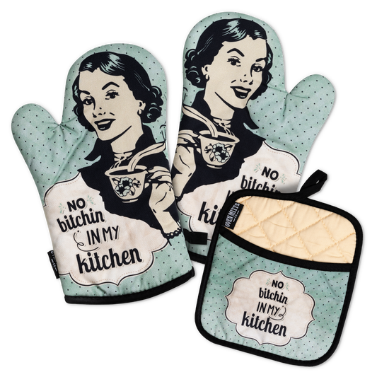 No B****** In My Kitchen Oven Mitts And Potholder Set